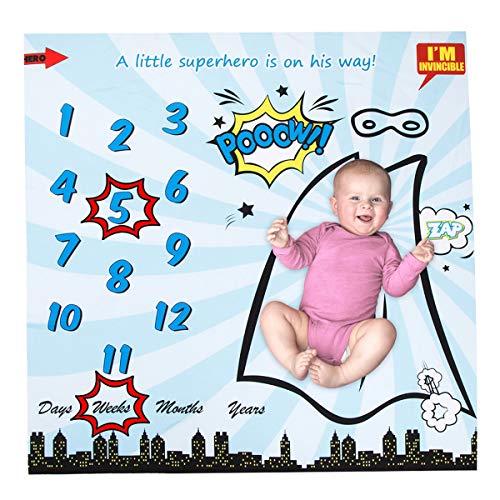 DaMohony - Manta para bebé con diseño de hito mensual, impresión de superhéroe, fondo de fotografía con marco de regalo, regalo para baby shower de nueva mamá (40 x 40 pulgadas)