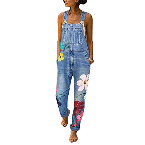 Dihope – Mono de mujer con estampado de flores, pantalones vaqueros con tirantes, pantalones de trabajo, moda urbana, informal Bleu Clair 1 38 Dihope – Mono de mujer con estampado de flores, pantalones vaqueros con tirantes, pantalones de trabajo, moda urbana, informal Bleu Clair 1 38