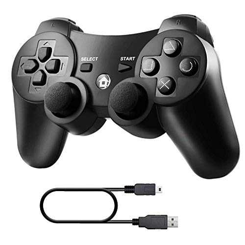 Diswoe Mando Inalámbrico PS3, Bluetooth PS3 Gamepad Controller Doble vibración Sixaxis Mando a Distancia Joystick para Playstation 3 con Cable de Carga USB