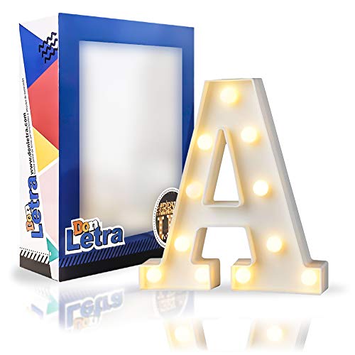 DON LETRA Letras Luminosas Decorativas, Decoración para el Hogar, Luces LED, Letras del Alfabeto A-Z, Altura de 22cm, Color Blanco - Letra A