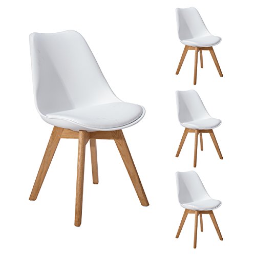 DORAFAIR Pack 4 sillas escandinava Estilo nórdico Silla de Comedor, con Las piernas de Madera de Roble Maciza y cojín cómoda,Blanco DORAFAIR Pack 4 sillas escandinava Estilo nórdico Silla de Comedor, con Las piernas de Madera de Roble Maciza y cojín cómoda,Blanco