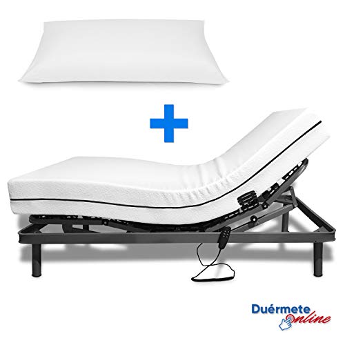 Duérmete Online - Cama Eléctrica Articulada Reforzada 5 Planos + Colchón Viscoelástico Medic Visco + Almohada Tacto Sedoso, Gris, 80x190