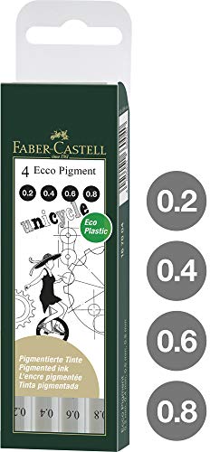 Faber Castell 167004 - Estuche con 4 rotuladores calibrados ECCO Pigment con grosores de trazo de 0.2, 0.4, 0.6, 0.8, color negro Faber Castell 167004 - Estuche con 4 rotuladores calibrados ECCO Pigment con grosores de trazo de 0.2, 0.4, 0.6, 0.8, color negro