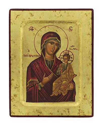 Ferrari & Arrighetti Icono Griego Virgen María con Niño Jesús de Madera - 18 x 14 cm