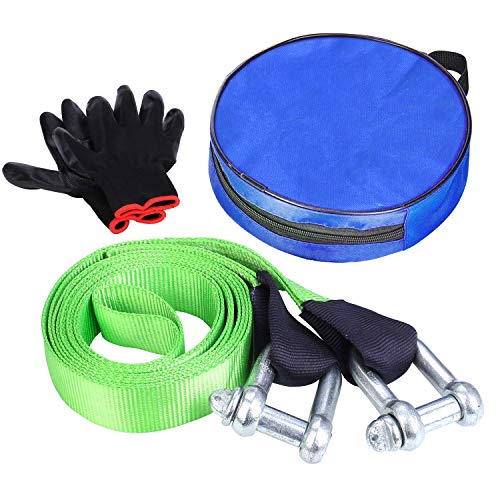 FIXKIT Cuerda de Remolque, 5M, 17600lb, Material Sólido, con Carga Máxima de 12T, Correa para Remolcar Vehículos, con 2 grilletes y Guantes Antideslizantes etc, para Coches