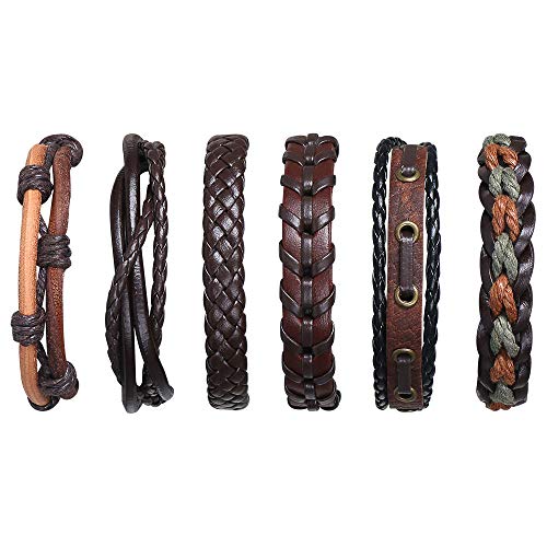 flintronic® Pulsera Hombre, 6 Piezas Personalidad Retro Tejida Pulsera de Traje de Cuero Multicapa, Pulseras Retro, Moda Pulsera de Cuero Brazalete Trenzado Roccia Punk, Ajustable (#2 Serie) flintronic® Pulsera Hombre, 6 Piezas Personalidad Retro Tejida Pulsera de Traje de Cuero Multicapa, Pulseras Retro, Moda Pulsera de Cuero Brazalete Trenzado Roccia Punk, Ajustable (#2 Serie)