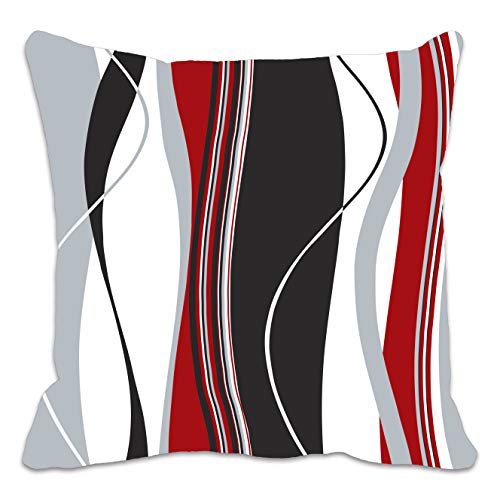 Funda de cojín con estampado de rayas onduladas rojas, negras, blancas y grises; ideal para el salón, el sofá, etc.