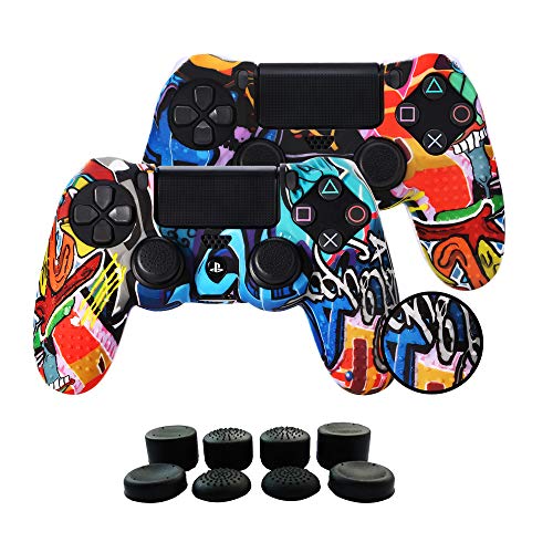 Fundas para Mando PS4/PS4 Pro/PS4 Slim Dualshock 4, Silicona Carcasa Protectora Antideslizante para Play 4/playstation 4( 2 × vistoso Personalizado cubierta de Mando PS4 + 8 × Grips para Pulgares PS4) Fundas para Mando PS4/PS4 Pro/PS4 Slim Dualshock 4, Silicona Carcasa Protectora Antideslizante para Play 4/playstation 4( 2 × vistoso Personalizado cubierta de Mando PS4 + 8 × Grips para Pulgares PS4)