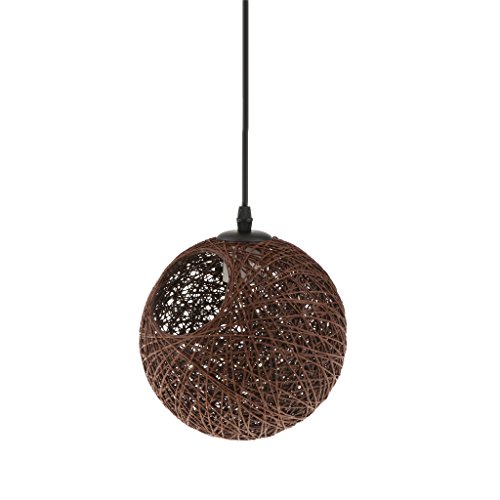 Gazechimp 20CM Lámpara de Techo Diseño con Bola con Agujero de Hierro + Bambú Rattan Accesorio Decorativo de Cafetería de Hogar - café
