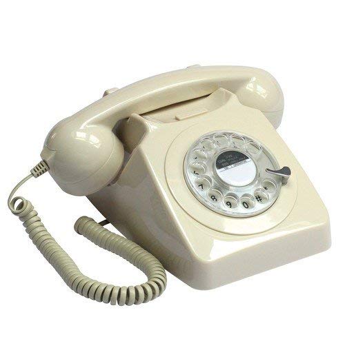 GPO 746 Teléfono Fijo de Disco con Estilo Retro de los años 70 - Cable en Espiral, Timbre auténtico - Marfil