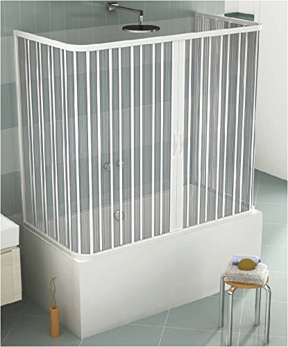 GRANISUD Mampara Bañera en PVC a tres lados, Apertura Central, dos hoja, 70 x 140 x 70 cm, H 150 cm, Blanco