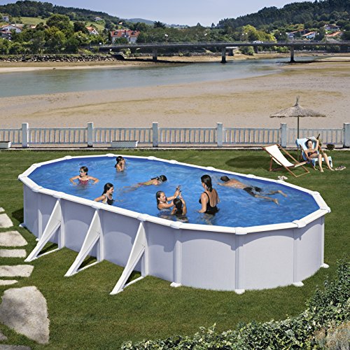 Gre KITPROV738 Atlantis - Piscina Elevada Ovalada, Aspecto Acero Blanco, 730 x 375 x 132 cm