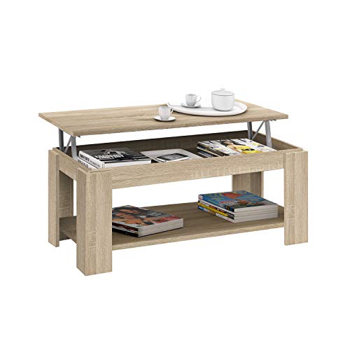 Habitdesign 001639F- Mesa de Centro con revistero Incorporado, mesita elevable de Comedor Modelo Ambit, Medidas: 102 x 50 x 43/54 cm de Alto (Roble Canadian) Habitdesign 001639F- Mesa de Centro con revistero Incorporado, mesita elevable de Comedor Modelo Ambit, Medidas: 102 x 50 x 43/54 cm de Alto (Roble Canadian)