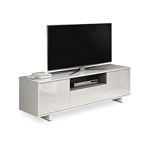 Habitdesign 0G6631BO - Mueble de Comedor TV Moderno, Color Blanco Brillo y Ceniza, Dimensiones 150 cm x 47cm x 41 cm de Fondo