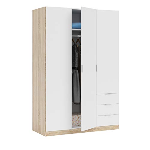 Habitdesign LC1323F - Armario ropero de Tres Puertas y Tres cajones, Medidas 121 cm (Largo) x 180 cm (Alto) x 52 cm (Fondo) (Blanco Artik y Roble Canadian) Habitdesign LC1323F - Armario ropero de Tres Puertas y Tres cajones, Medidas 121 cm (Largo) x 180 cm (Alto) x 52 cm (Fondo) (Blanco Artik y Roble Canadian)