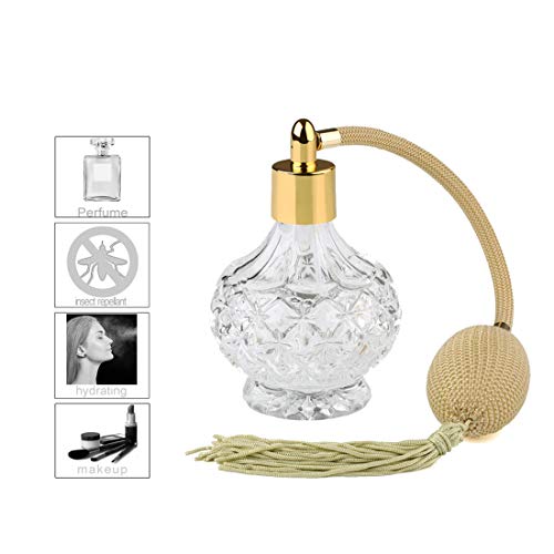 H&D - Frasco de perfume vacío con atomizador - Recargable - Cristal tallado - Estilo vintage H&D - Frasco de perfume vacío con atomizador - Recargable - Cristal tallado - Estilo vintage