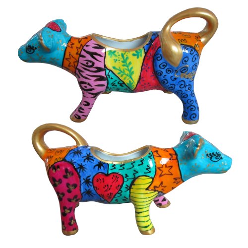 Hermoso regalo de Pascua o cumpleaños - Lechera o jarrita 'Africa' en porcelana en forma de vaca pintada a mano - diseños originales, en caja regalo de lujo