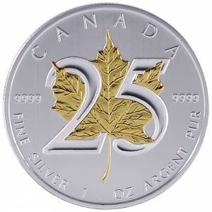 Hoja de arce canadiense 2013 edición especial 25º aniversario moneda de plata