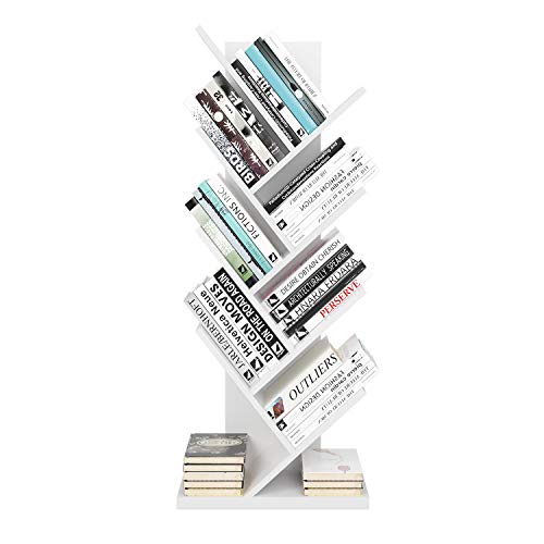 Homfa Estantería para Libros Librería de Árbol Estantería de Pared con 8 Estantes Estantería Almacenaje Libros (Blanco)