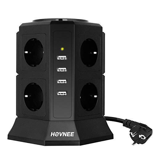 HOVNEE Regleta Vertical Enchufes de 8 Tomas Corrientes y 4 Rápida USB Tomas, Alargadora Cable de 2m con Protección y Interruptor, Base Múltiple, Tapón de Seguridad, 2500W/10A (12-EN-1) HOVNEE Regleta Vertical Enchufes de 8 Tomas Corrientes y 4 Rápida USB Tomas, Alargadora Cable de 2m con Protección y Interruptor, Base Múltiple, Tapón de Seguridad, 2500W/10A (12-EN-1)