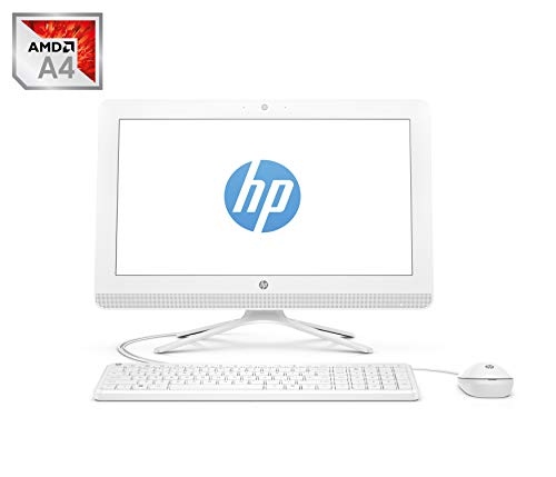 HP All-in-One 20-c406ns - Ordenador de sobremesa 19.5" FullHD (AMD A4-9125, 4 GB RAM, 1 TB HDD, AMD Radeon R3, Sin sistema operativo), teclado QWERTY Español y ratón, color blanco