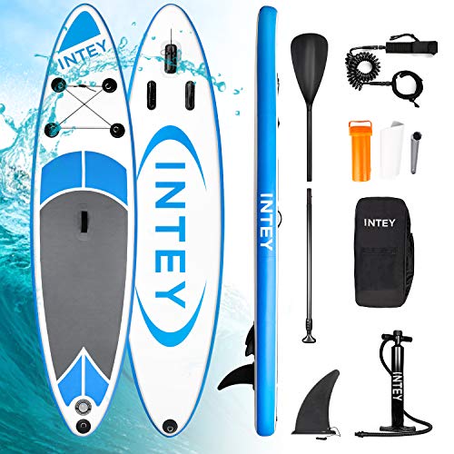 INTEY Tabla Paddle Surf Hinchable 305×76×15cm, Sup Paddle Remo Ajustable，Tabla Stand Up Paddle Board ，Bomba de Doble，Seguridad Bolsa y Kit de reparación, para Surfear Practicar Remo Yoga Acuático