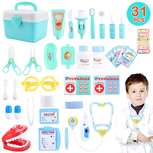 joylink Maletín Doctor, 31Pcs Doctora Juguetes Cuadro Médico Conjunto Enfermera Médico Kit Juego de rol Cuadro Médico Maletín de Médico Juegos de médicos para Niñas Niños