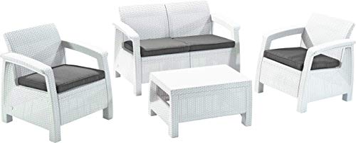 Keter - Conjunto de jardín de 4 plazas Corfu, Color blanco Keter - Conjunto de jardín de 4 plazas Corfu, Color blanco