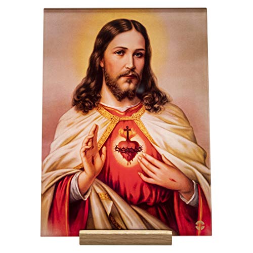KORBAN Sagrado Corazón de Jesús, colección Fenice, impresión Directa en el Vidrio en Alta resolución, Visible por ambas Caras (7,8x10,8 cm)