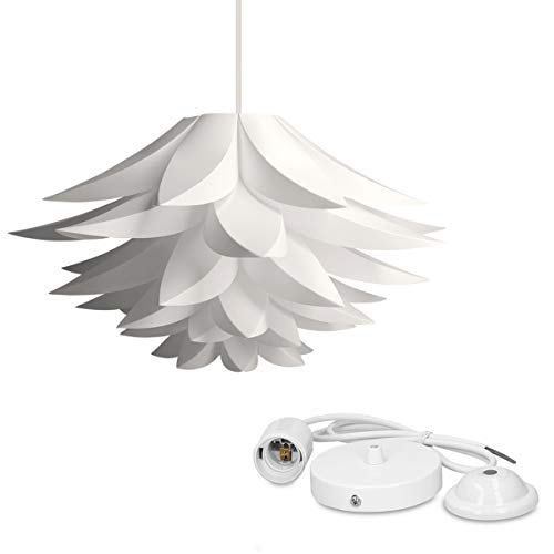 kwmobile Lámpara de puzzle colgante DIY - Iluminación de techo con diseño decorativo de flor de loto - 90CM de cable con toma E27 en color blanco