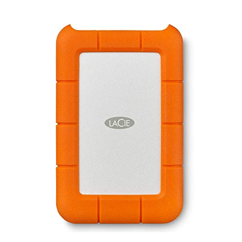 LaCie Rugged, USB-C, 2 TB, unidad de disco duro externa, HDD portátil, USB 3.0, unidad transportable resistente a caídas, golpes, polvo y lluvia, para Mac, PC, suscripción 1 mes Adobe CC (STFR2000800)