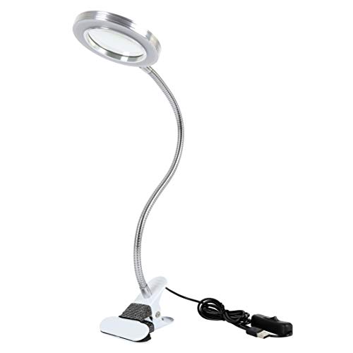 Lámpara de esteticista con lupa de 8 dioptrías, lámpara LED USB portátil, pinza portátil y lámpara de cuello de cisne flexible para maquillaje, tatuaje, manicura, belleza