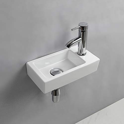 Lavabo rectangular de cerámica para colgar en la pared