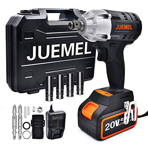 Llave de Impacto - JUEMEL 20V Atornillador Impacto 4,0Ah Batería de Litio, 320Nm Impacto Eléctrico 1/2 y 1/4 de Pulgada con 14 Accesorios Incluye Bolsa de Herramientas, Cargador Llave de Impacto - JUEMEL 20V Atornillador Impacto 4,0Ah Batería de Litio, 320Nm Impacto Eléctrico 1/2 y 1/4 de Pulgada con 14 Accesorios Incluye Bolsa de Herramientas, Cargador