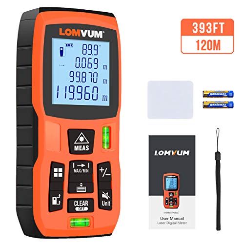 Lomvum Medidor Laser de Distancia, 120M Profesional Metro Laser,Telemetro Laser con Precisión 2mm,Niveles de Burbuja