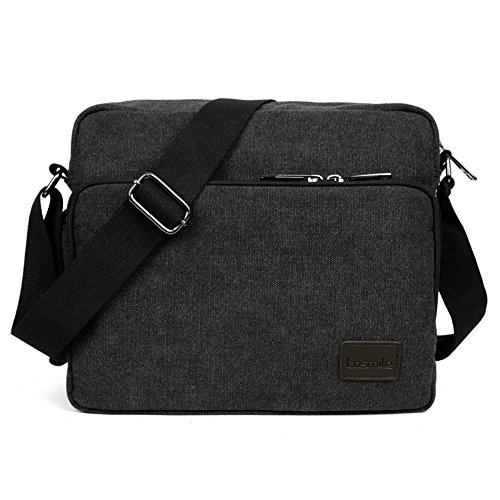 LOSMILE Bolsa de Mensajero Bandolera de Lona Retro para Hombres y Mujeres, Deportes, Trabajo, Casual, Viajes. (Negro) LOSMILE Bolsa de Mensajero Bandolera de Lona Retro para Hombres y Mujeres, Deportes, Trabajo, Casual, Viajes. (Negro)