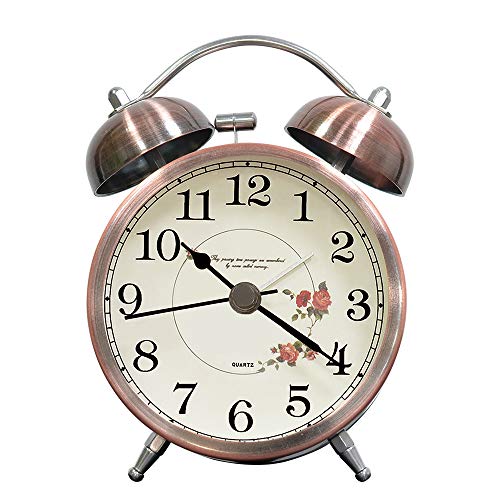 lunaoo Despertador Analogico Silencioso Sin Tictac, Reloj Despertador Vintage Retro con Luz, 3" Alarma Despertador de Doble Campana Fuerte Sonido