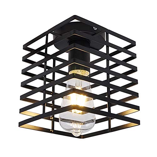 Luz de techo negra pintada para iluminación nocturna de pasillo con jaula de metal, lámpara de techo simple de montaje en superficie antióxido con bombilla led para escalera de baño Artpad Luz de techo negra pintada para iluminación nocturna de pasillo con jaula de metal, lámpara de techo simple de montaje en superficie antióxido con bombilla led para escalera de baño Artpad