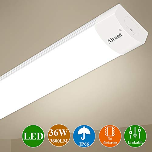 Luz de tubo LED, Airand 120CM 36W LED IP66 Luminaria de Taller 4000K Luz de Techo Impermeable Lámpara LED Blanco Natural para Garaje Oficina Supermercado Bodega Departamento Departamento Baño Cocina