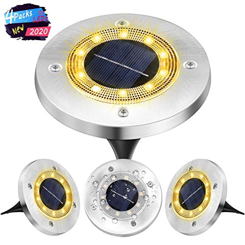 Luz Solar Jardin Decoracion Exterior 10 LEDs,4Pcs VIRIDI 120LM Focos LED Exterior Solares Luces IP65 Acero Inoxidable Lawn Lámparas de Suelo Spotlight Iluminación para Paisaje Driveway Patios Caminos