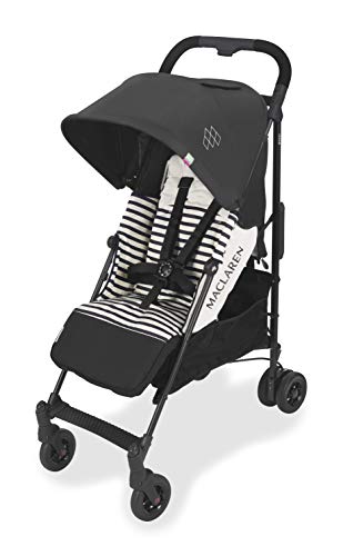 Maclaren Quest arc Silla de paseo - ligero, manillar unido, para recién nacidos hasta los 25kg, Asiento multiposición, suspensión en las 4 ruedas, Negro/Blanco Raya