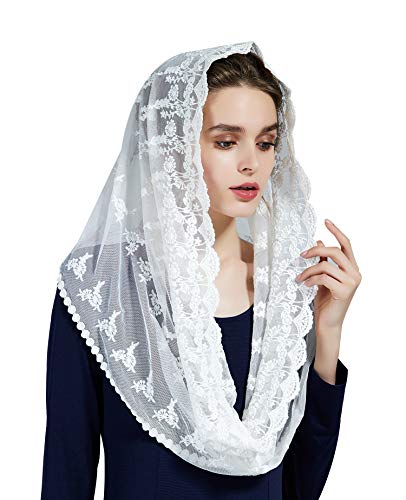 Mantilla De Encaje Española Mujer Capilla Velo Pañuelo de Iglesia Católica Bordado Chal Bufanda Negra Blanca V108