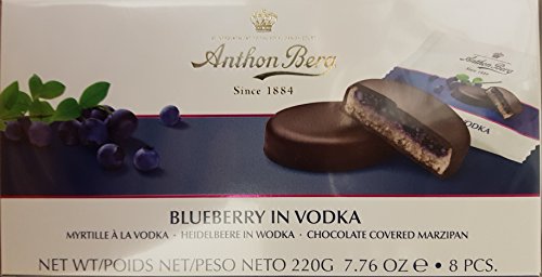 mazapán de pasteles con relleno y revestimiento de chocolate Anton Berg – Heide lbeere en Vodka (8 unidades. /220 g) Danés spezialität
