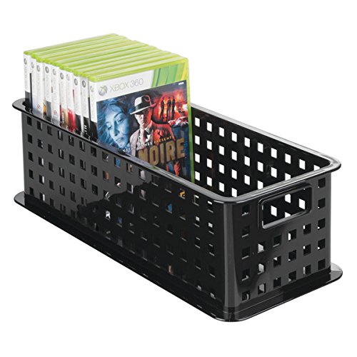 mDesign Caja de almacenaje para DVDs o CDs – Porta CD y DVD – Cajas de plástico de color negro – Caja organizadora para Blu-ray y videojuegos