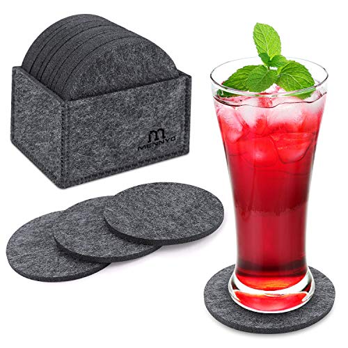 MENNYO Posavasos Originales, Juego de 14 Posavasos de Fieltro con Caja, Posavasos para Regalo Antideslizante Protección de Mesa Coasters para Bebidas frías y Calientes, Café, Vasos, Tazas