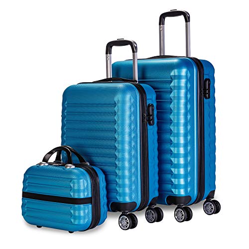 NEWTECK Juego Maletas y Neceser 3 pzs, Maleta Mediana y Pequeña 20"(53x33,5x22cm) + 24"(63x39,5x26,8cm), ABS, Rígidas, Resistentes y Duraderas, 4 Ruedas, Cómodas y Ligeras, Candado Combinación (Azul) NEWTECK Juego Maletas y Neceser 3 pzs, Maleta Mediana y Pequeña 20"(53x33,5x22cm) + 24"(63x39,5x26,8cm), ABS, Rígidas, Resistentes y Duraderas, 4 Ruedas, Cómodas y Ligeras, Candado Combinación (Azul)