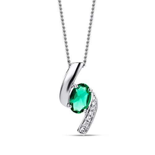 Orovi Collar Señora con cadena en Oro Blanco con Diamantes Talla Brillante y Esmeralda Oval 0.35 Ct Oro 9 Kt / 375 Cadena 45 Cm Orovi Collar Señora con cadena en Oro Blanco con Diamantes Talla Brillante y Esmeralda Oval 0.35 Ct Oro 9 Kt / 375 Cadena 45 Cm