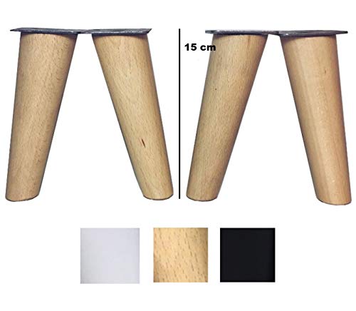 patas para muebles de madera. Patas inclinadas cónicas con placa de montaje ya instalada patas de madera para sofas mesitas armarios 15 cm alto