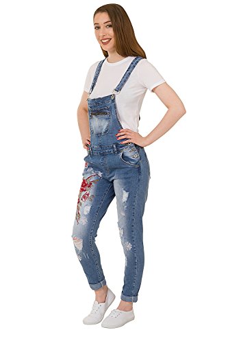 Peto Mujer con Bordado - Slim Fit Peto de Moda Distressed Denim Overalls ZARA-S-10