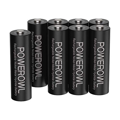 Pilas AA Recargable POWEROWL Alta Capacidad 2800mAh 1.2V Pilas Recargables AA NI-MH Diámetro 14.4mm Baja Autodescarga (Precarga 8 Paquete, Recargable Aproximadamente 1200 Veces)